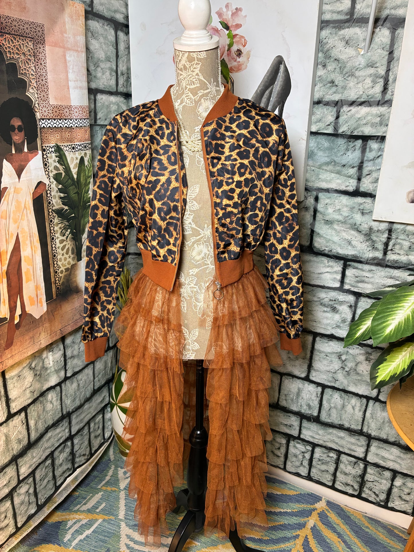 Orange Brown Print Jacket Women sz Small