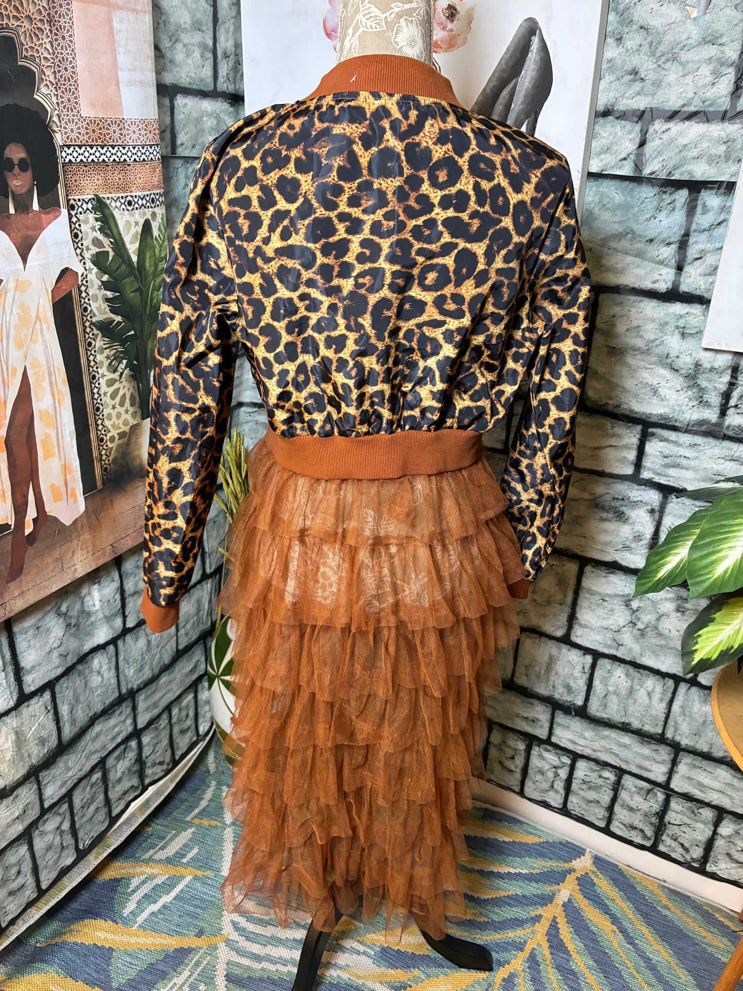 Orange Brown Print Jacket Women sz Small