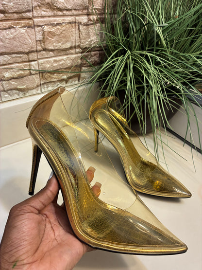 Fashion Nova Clear Gold Heels Women sz 8