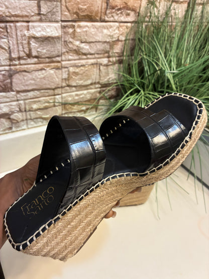 Franco Sarto Black Wedge Sandals Women sz 8