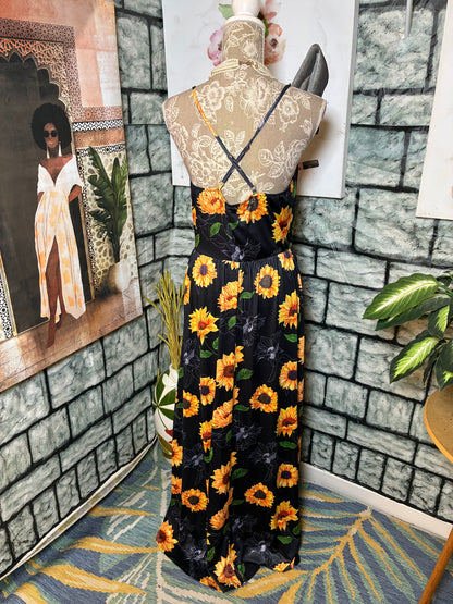 Black Floral Dress Women sz Large (can fit XL)