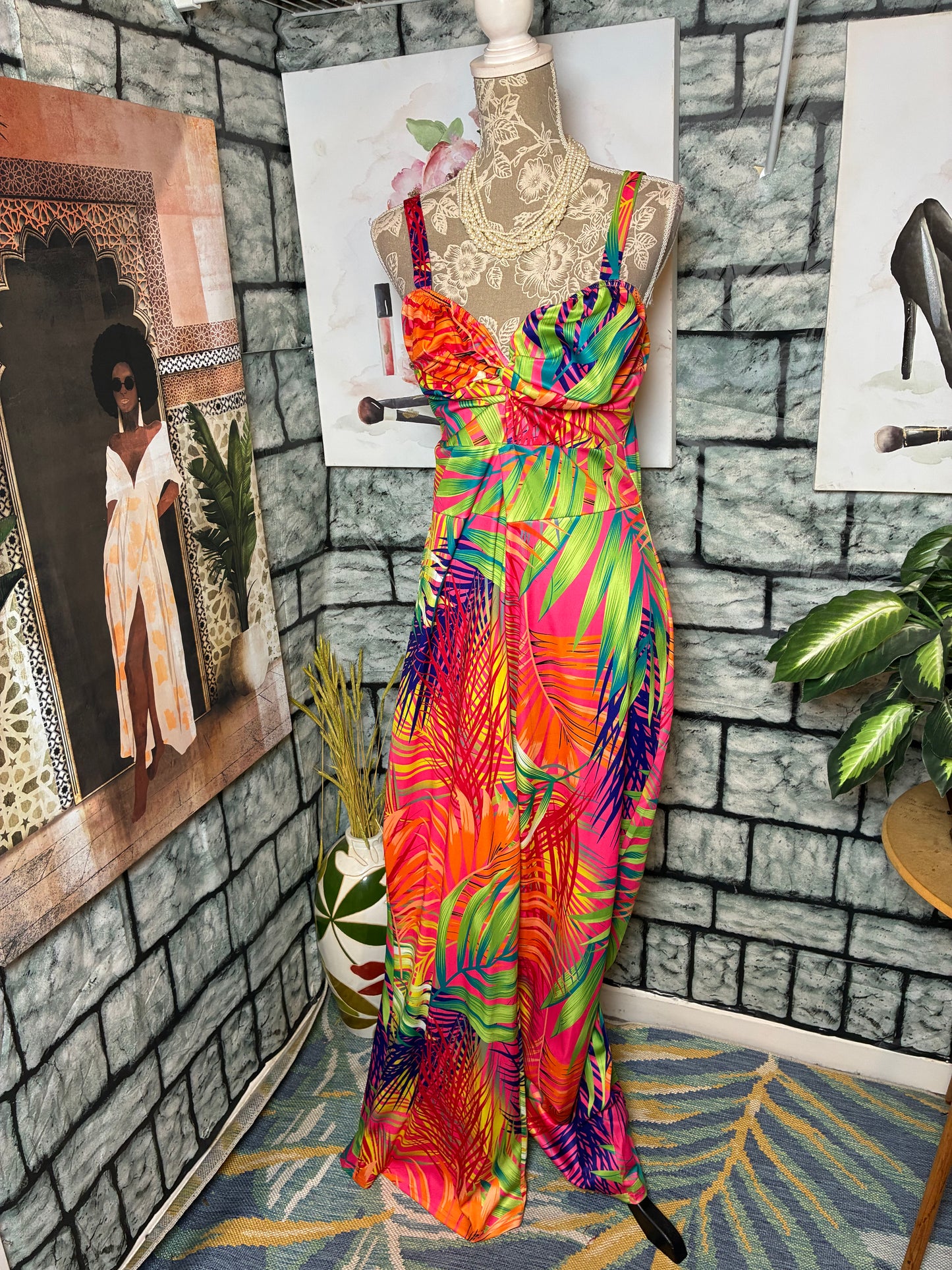 Orange Colorful Jumpsuit Women sz 2XL (can fit 1XL)