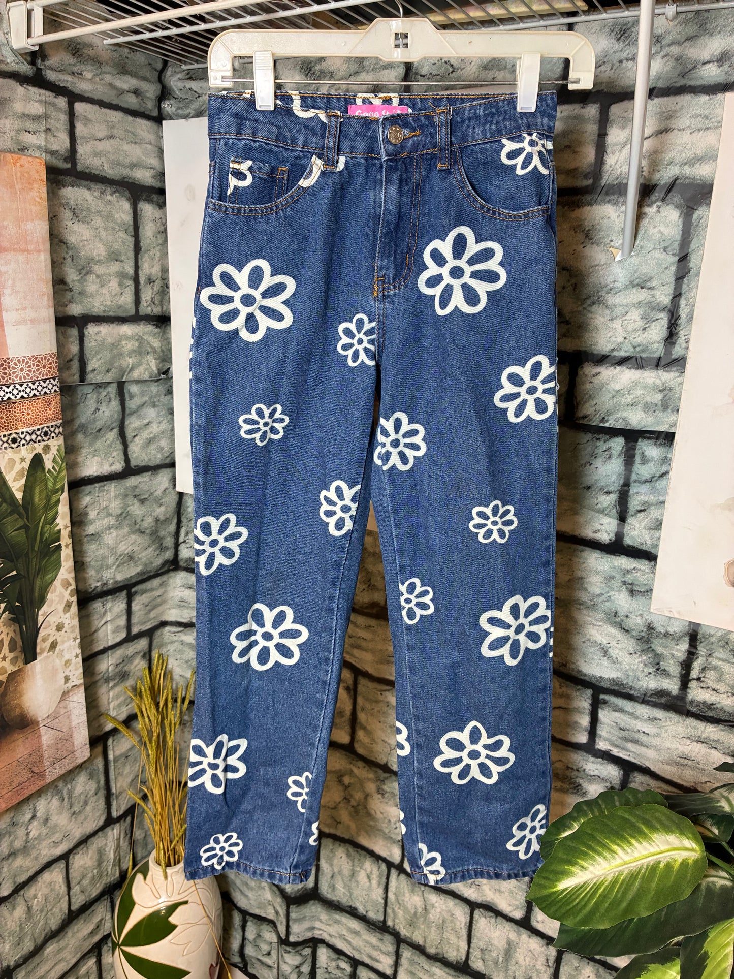 Gogo Star Blue Floral Denim Pants Girls sz 12