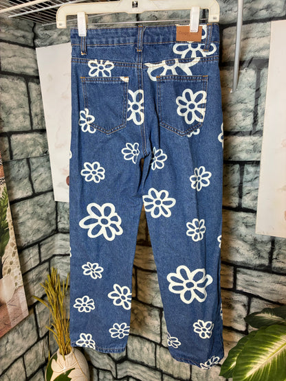 Gogo Star Blue Floral Denim Pants Girls sz 12