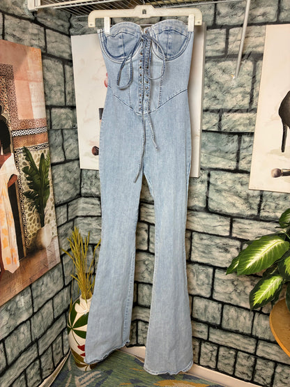Fashion Nova Blue Denim Jumpsuit Women sz Small
