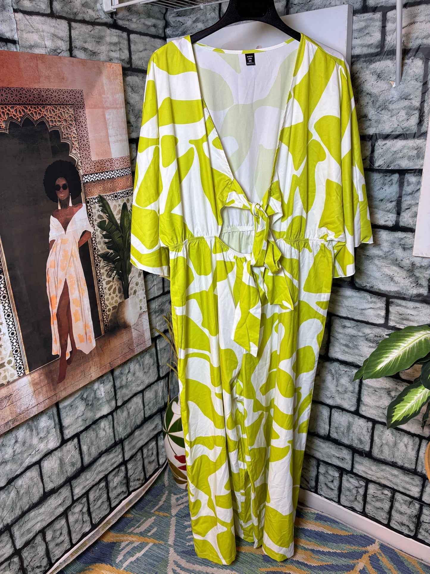Shein Green White Jumpsuit Women sz 3XL