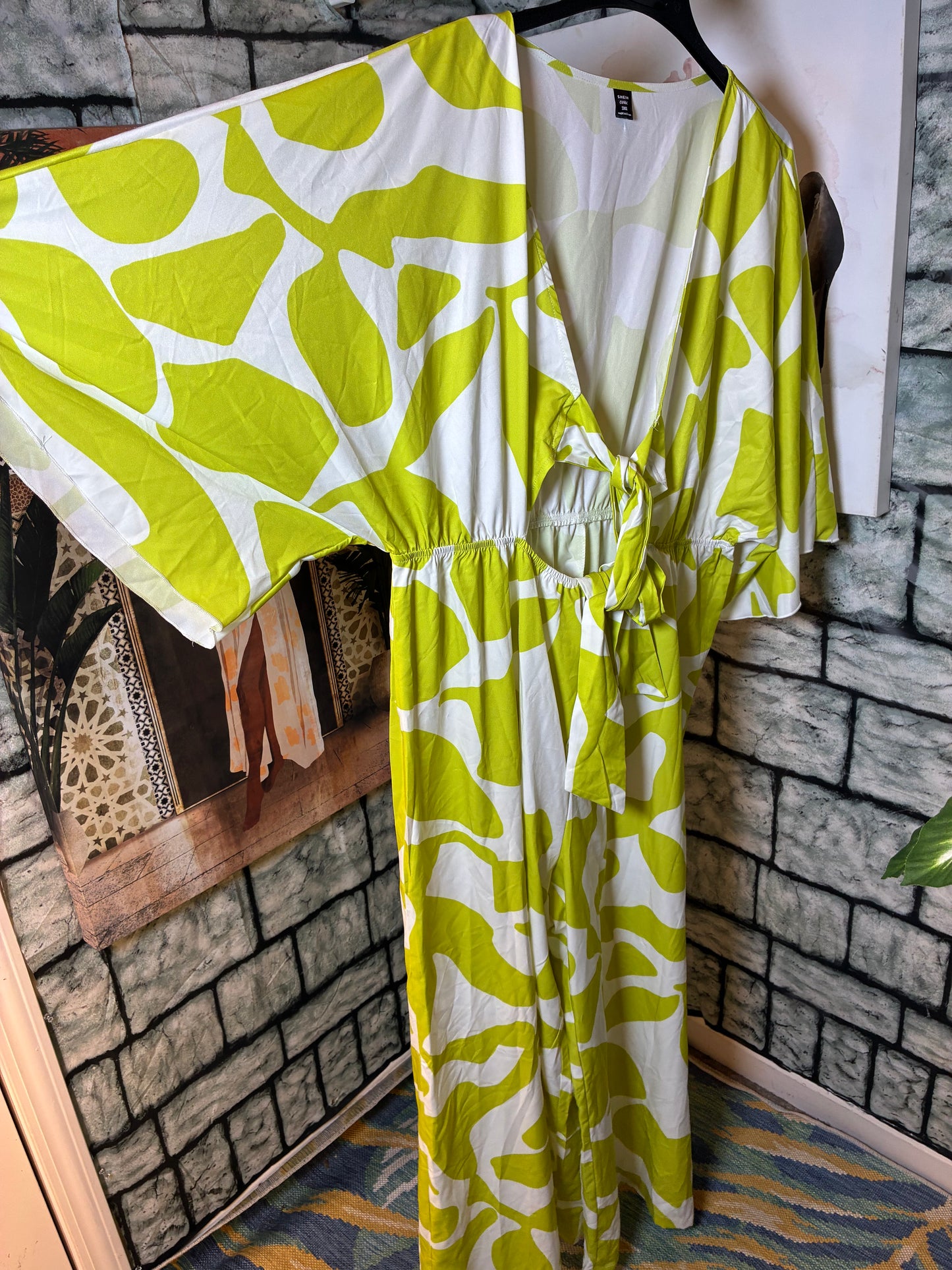Shein Green White Jumpsuit Women sz 3XL