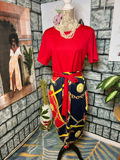 Red Black Yellow Print Dress Women sz Large