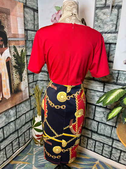 Red Black Yellow Print Dress Women sz Large