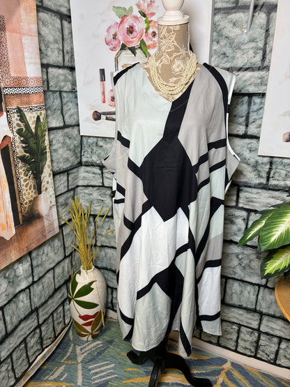 Shein Black Gray Print Dress Women sz 4XL