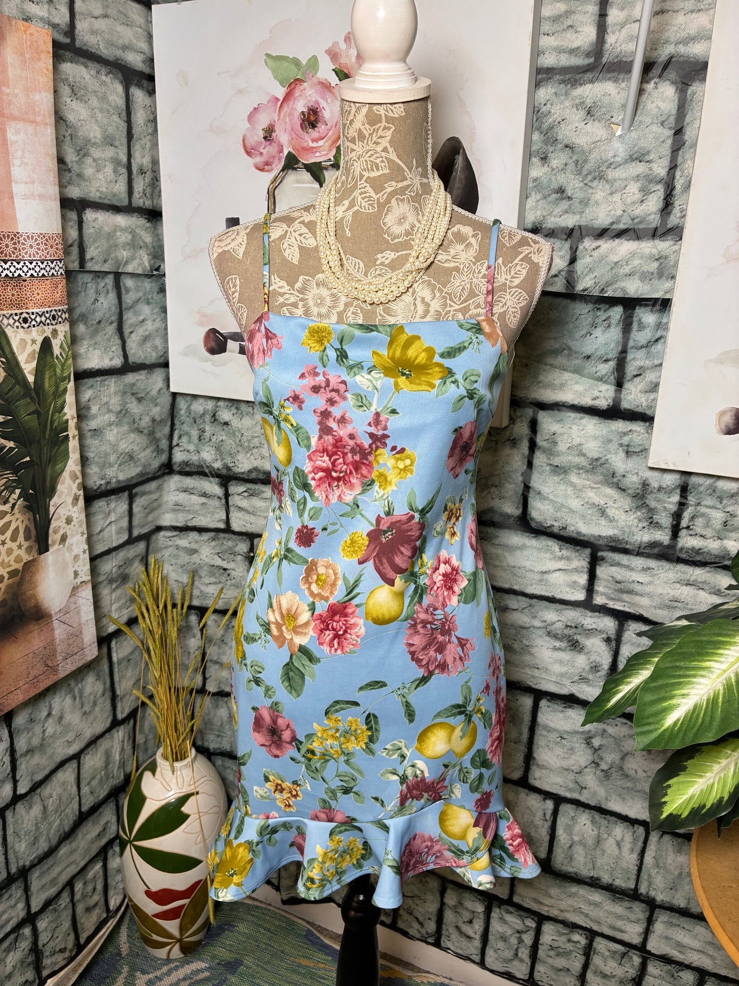 NEW Blue Blush Blue Floral Dress Women sz Large