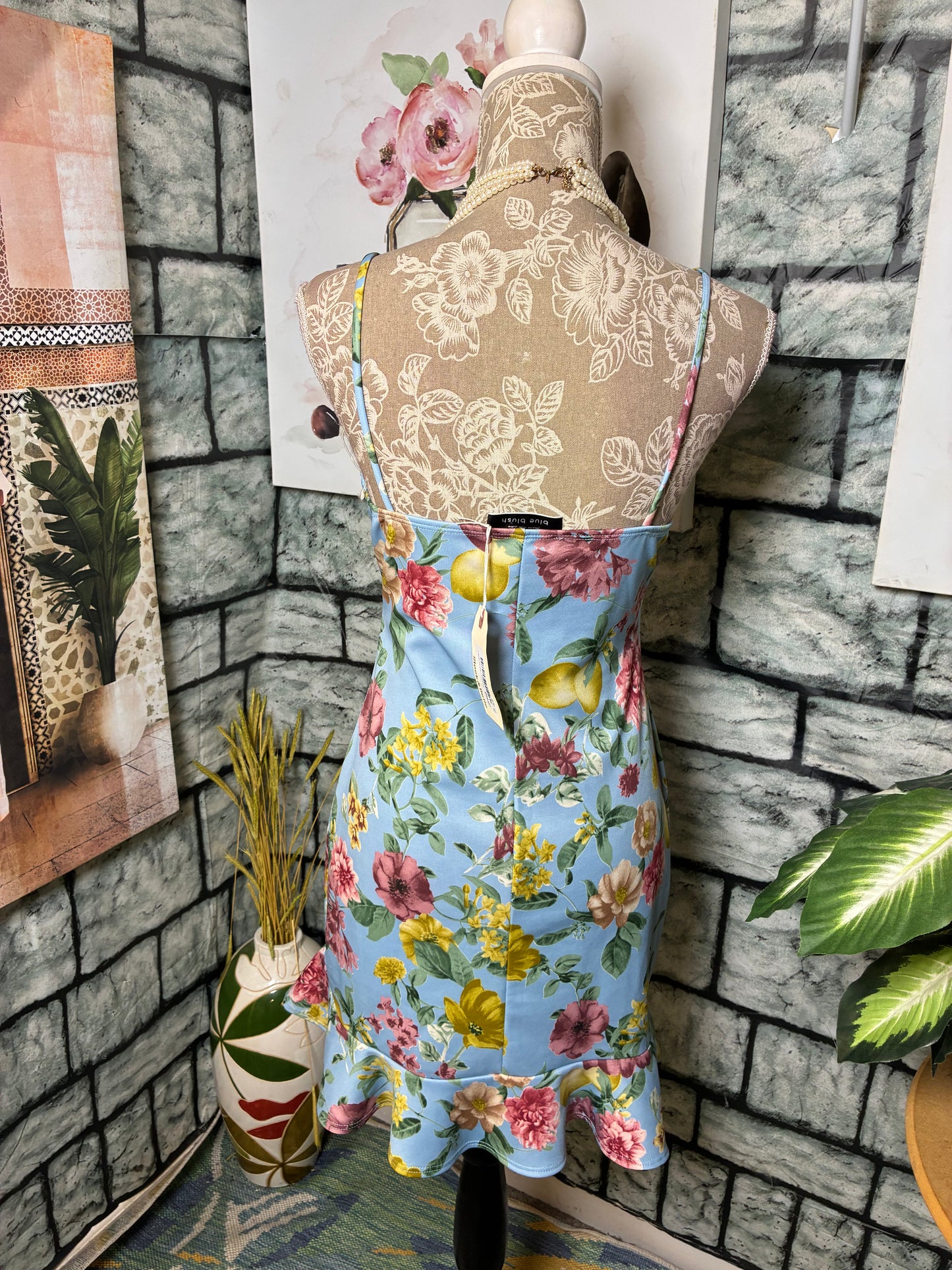 NEW Blue Blush Blue Floral Dress Women sz Large