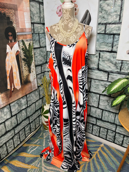 Orange Black Print Dress Women sz 3XL