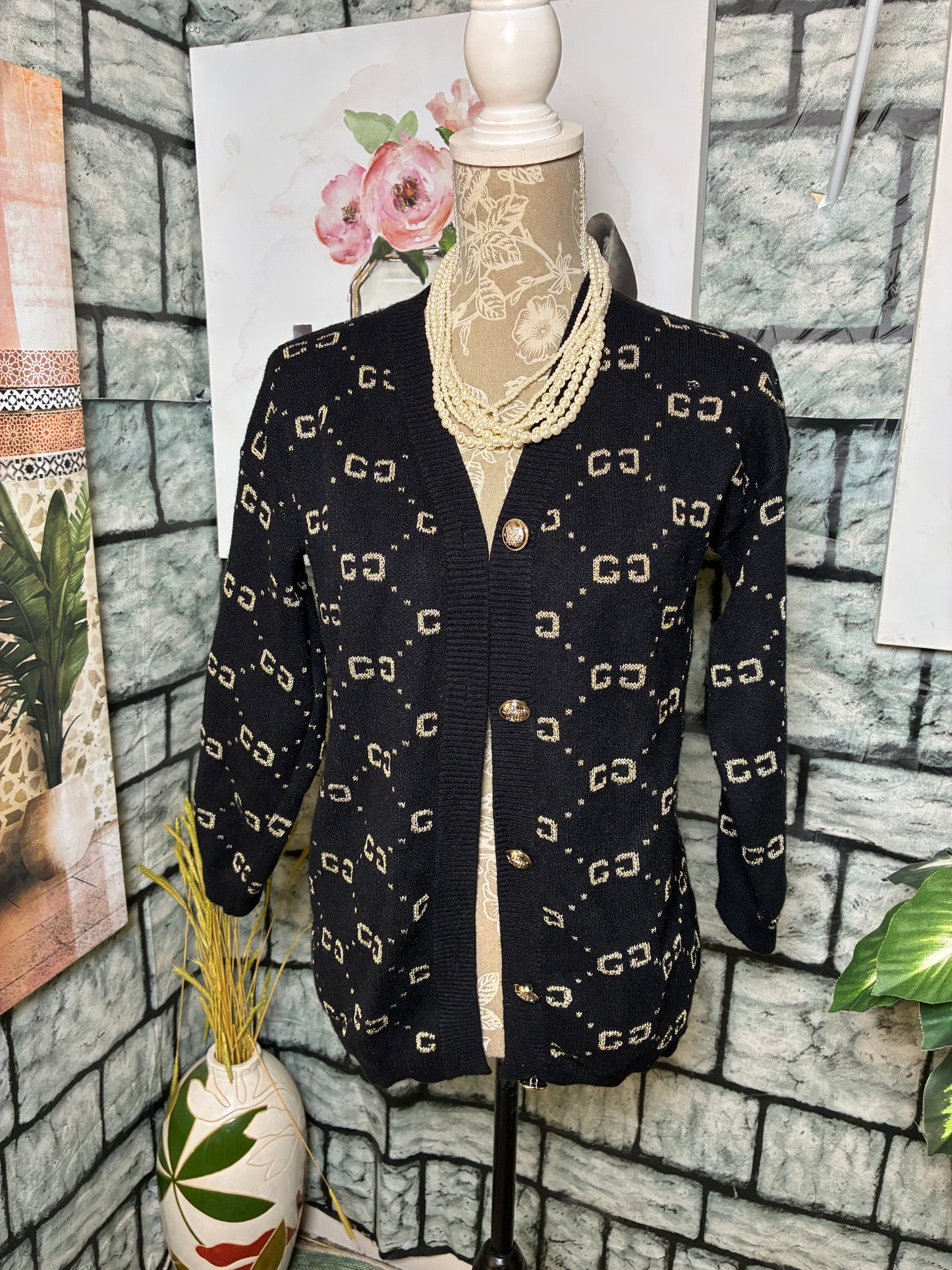Black Gold Cardigan Sweater Women sz Small