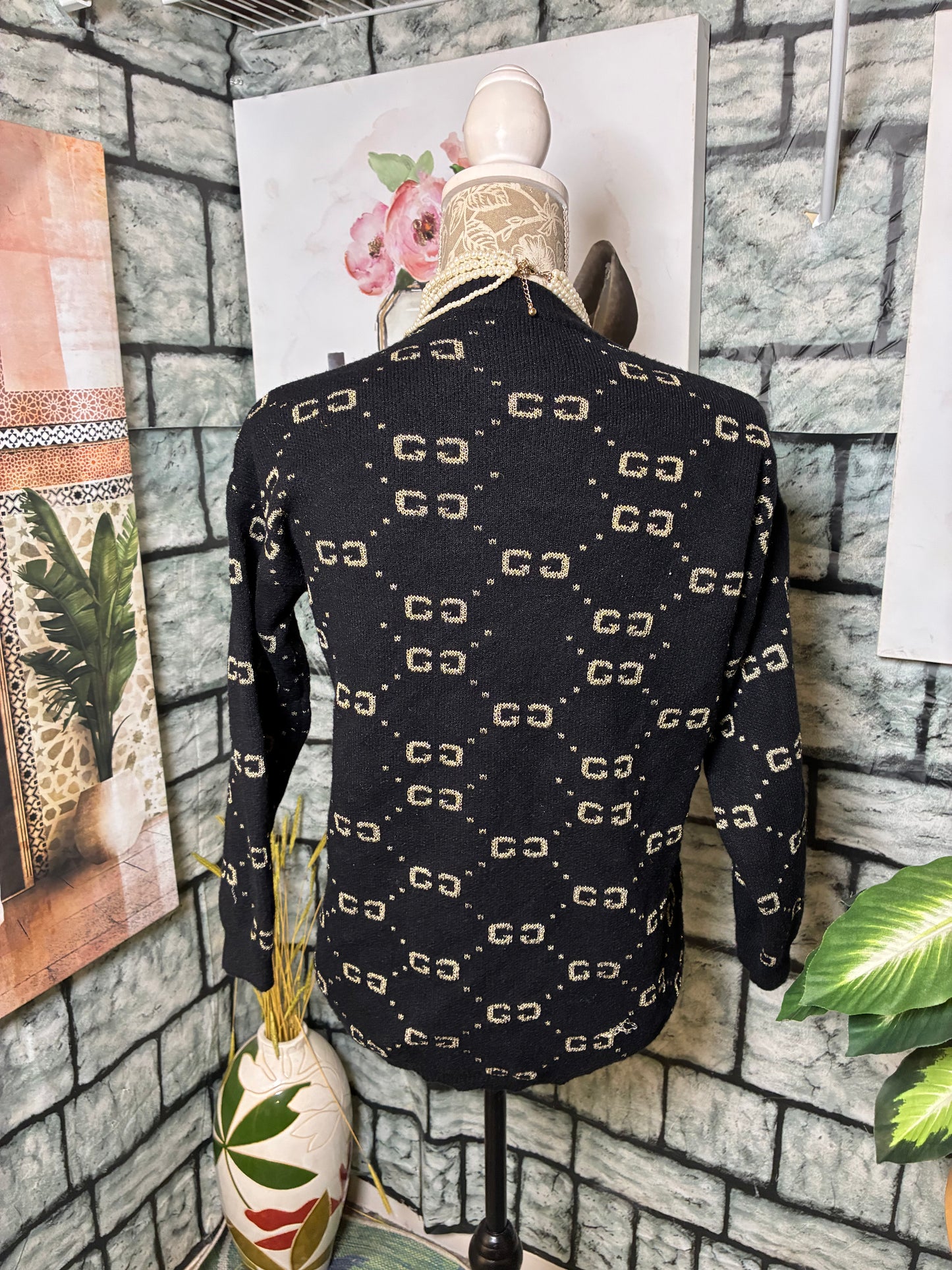 Black Gold Cardigan Sweater Women sz Small