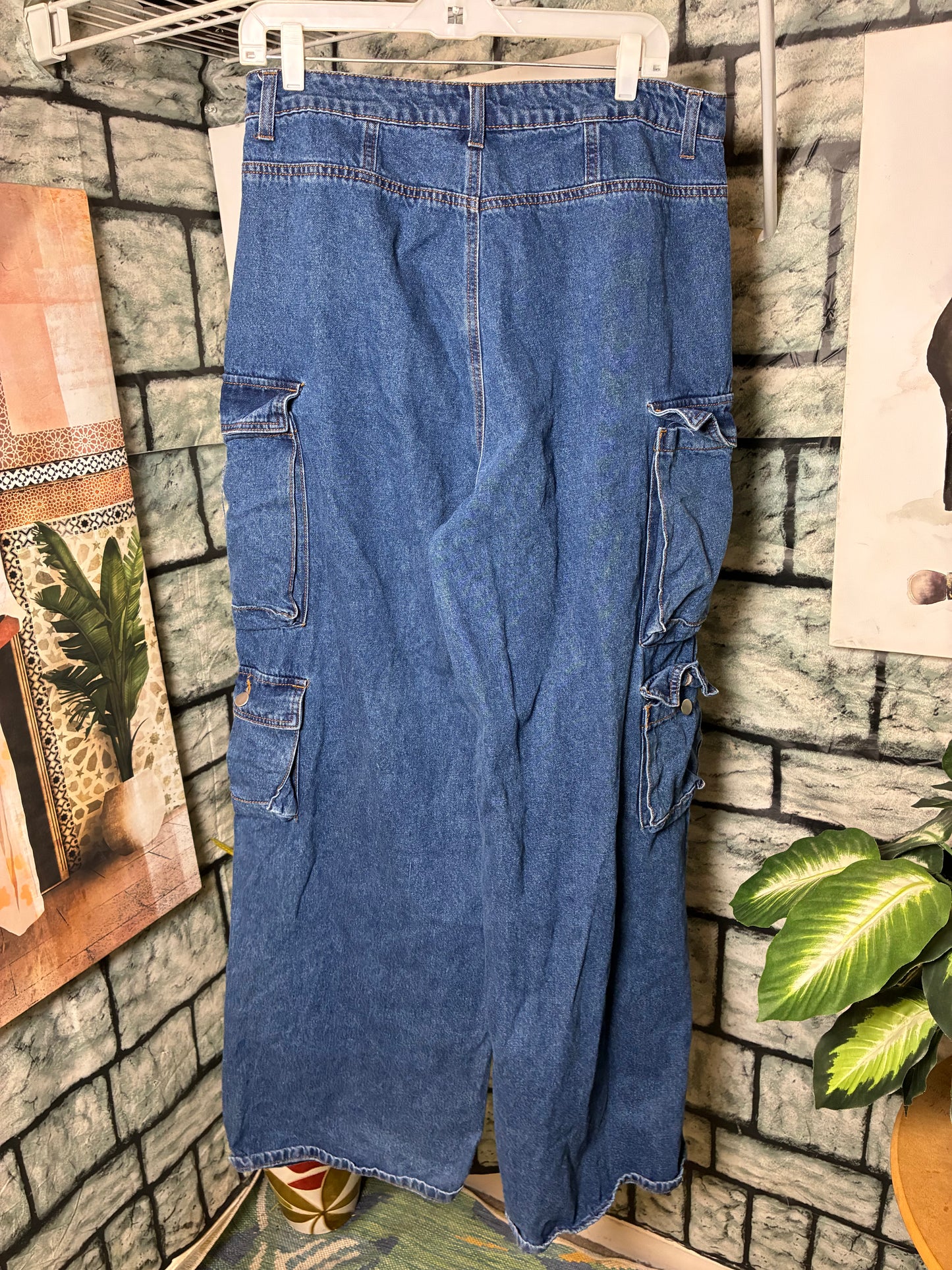 Fashion Nova Blue Denim Cargo Pants Women sz 13