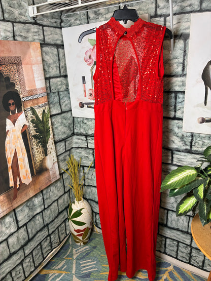 Red Sequin Jumpsuit Women sz Large