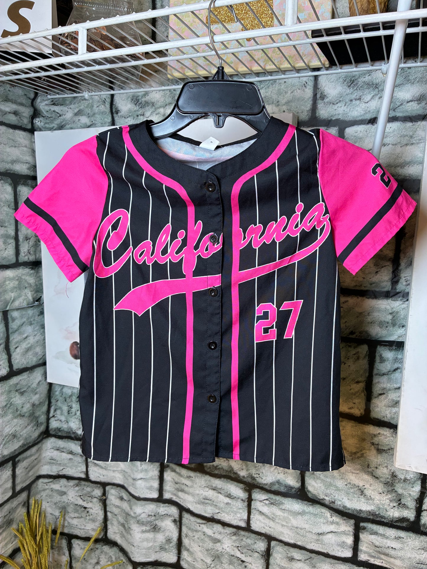 Shein Pink Black Jersey Shirt Girls sz 8