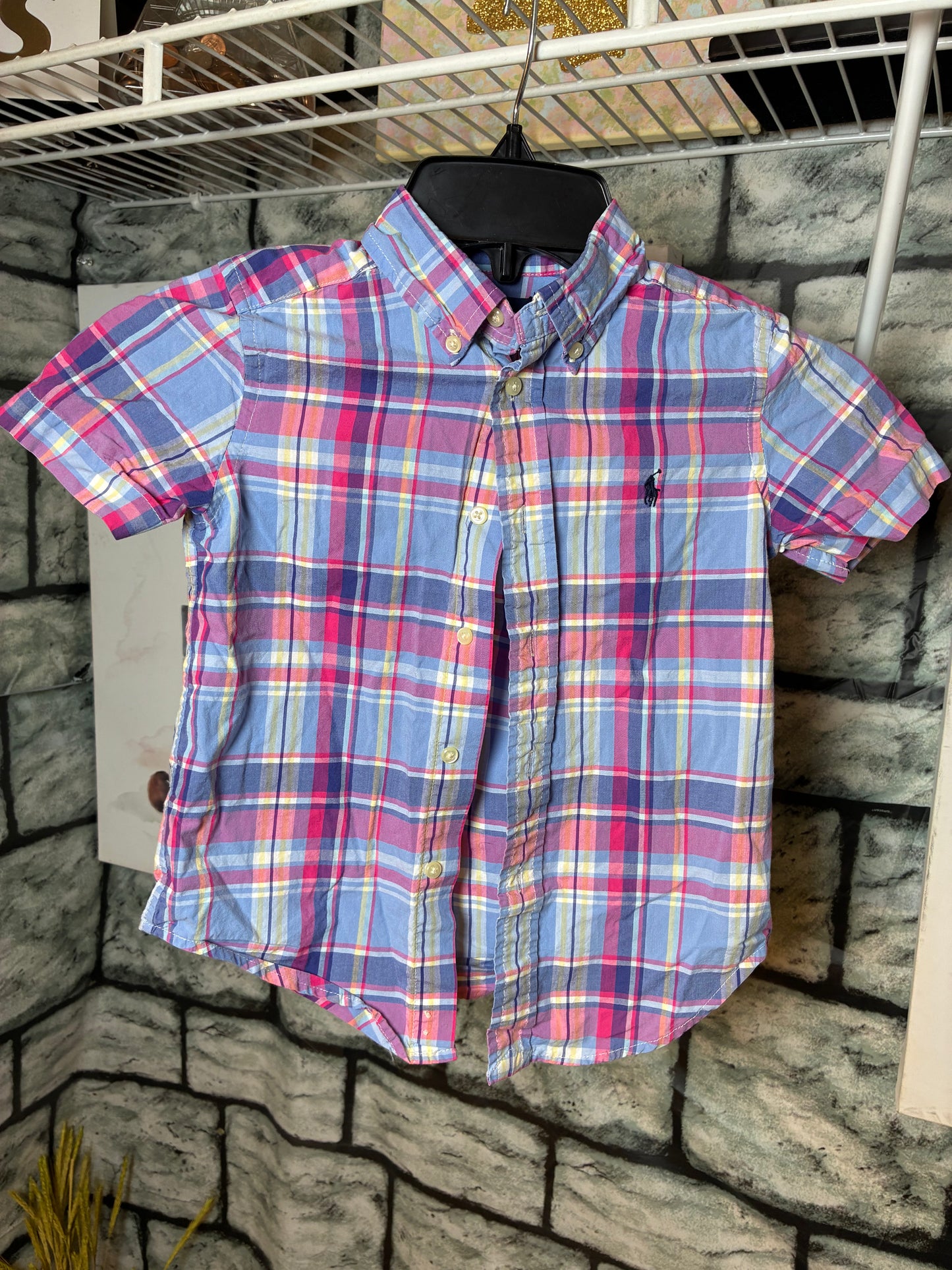 Ralph Lauren Blue Pink Button Shirt Boys sz 4