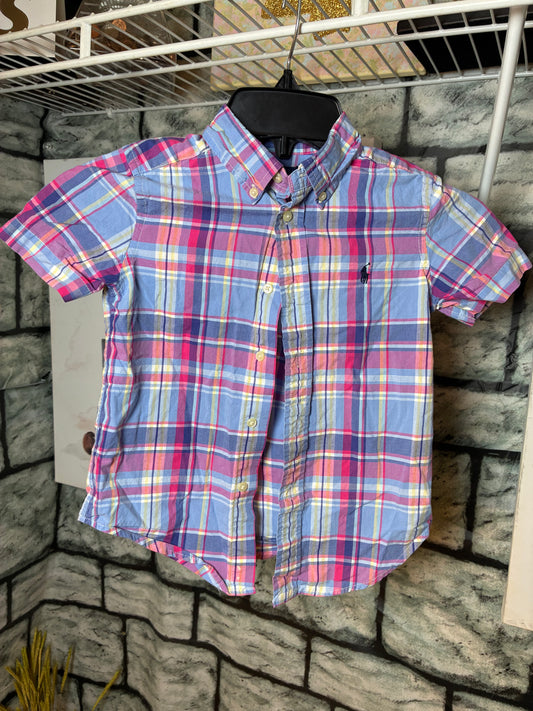 Ralph Lauren Blue Pink Button Shirt Boys sz 4