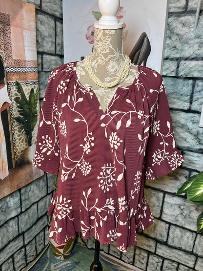 Bobeau Burgundy Blouse Women sz XL