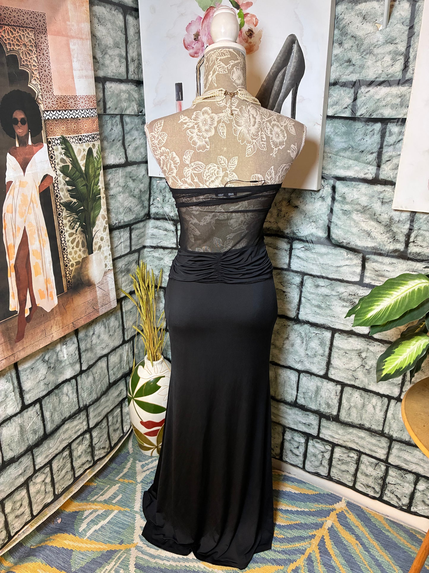 Fashion Nova Black Sheer Dress Women sz Medium