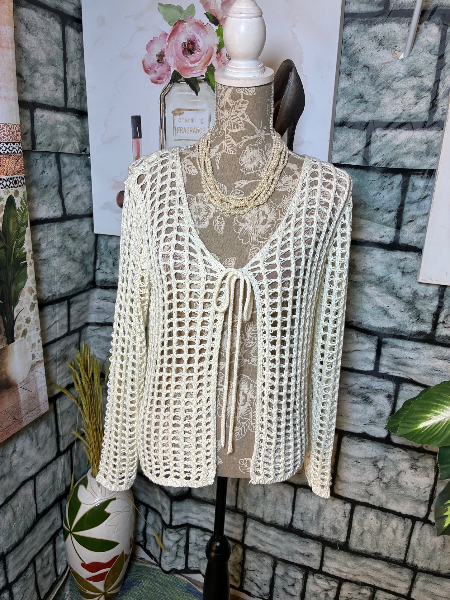 Knitted White Blouse Women sz Small