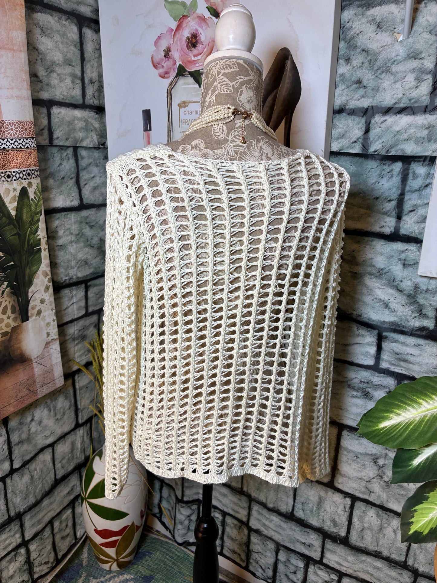Knitted White Blouse Women sz Small