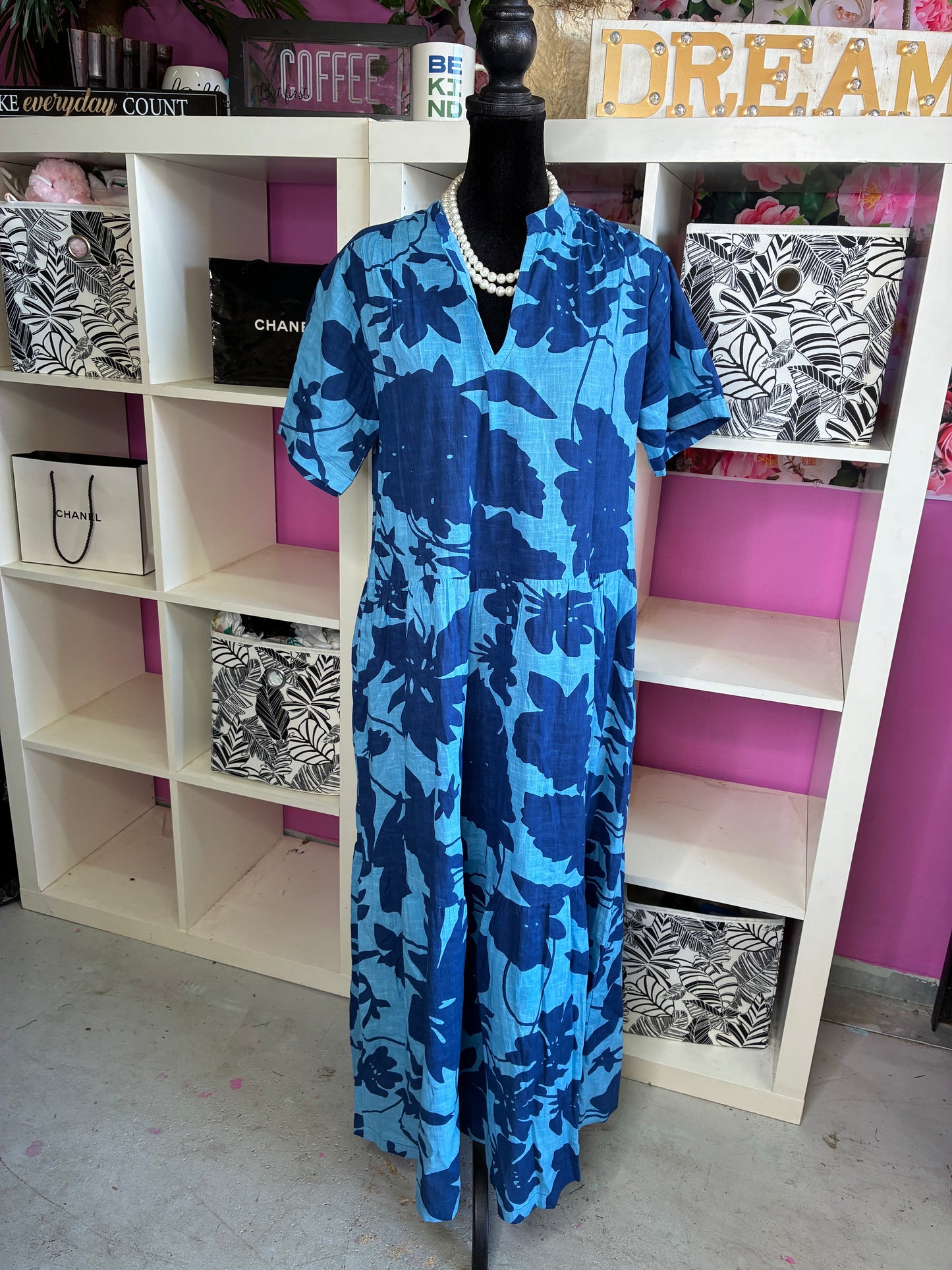 Dolma Blue Floral Dress Women sz Large