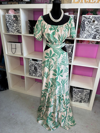 Green Tan Floral Dress Women sz XL
