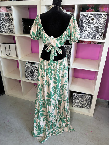 Green Tan Floral Dress Women sz XL