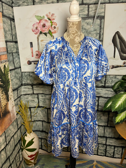 Umgee Blue White Dress Women sz Small
