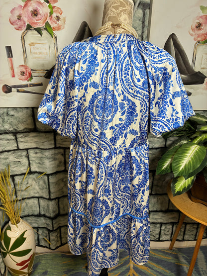Umgee Blue White Dress Women sz Small