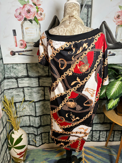 Shein Black Red Print Blouse Women sz 3XL