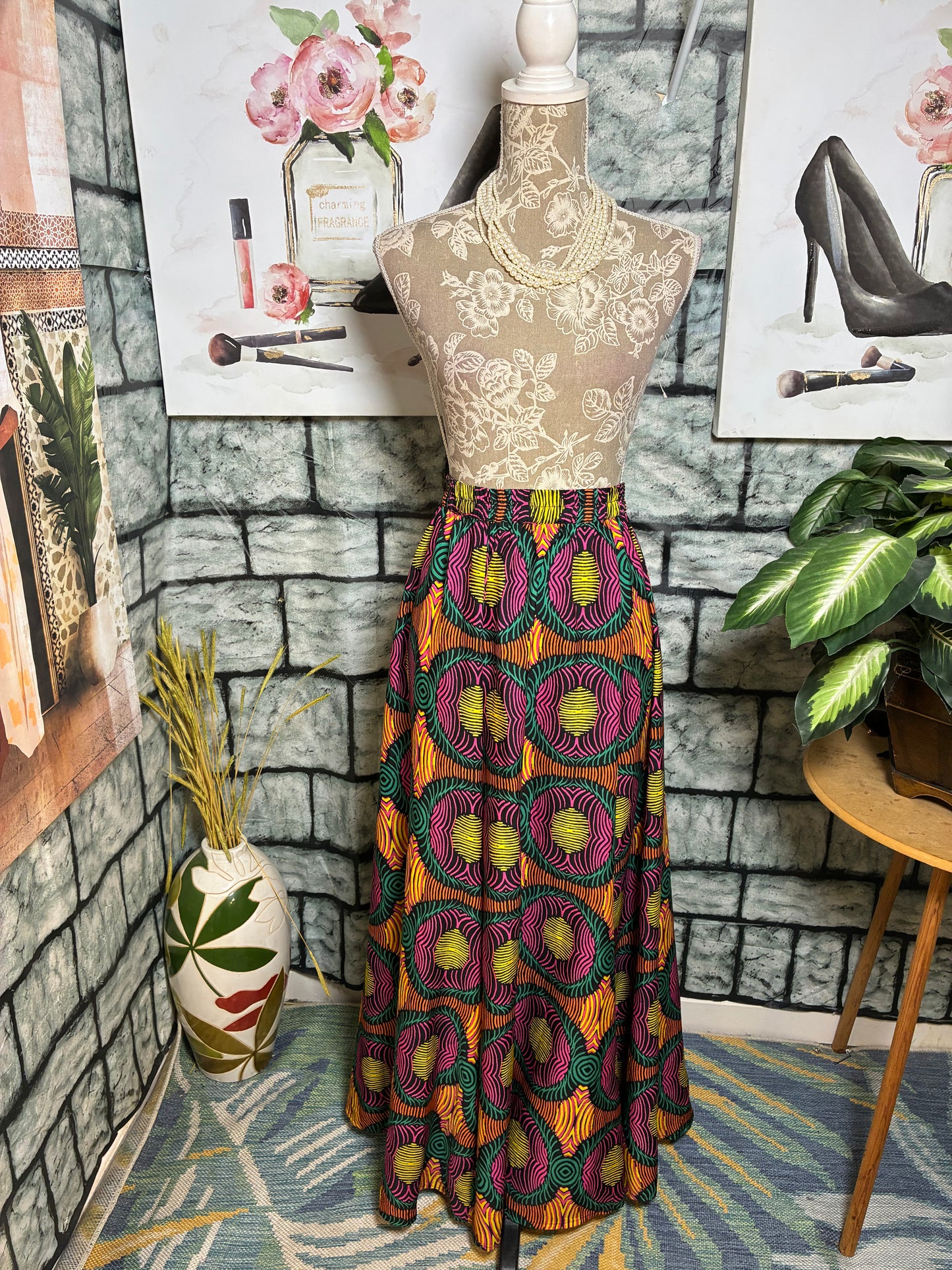 Truth Pink Green Yellow Print Skirt Women sz 1XL