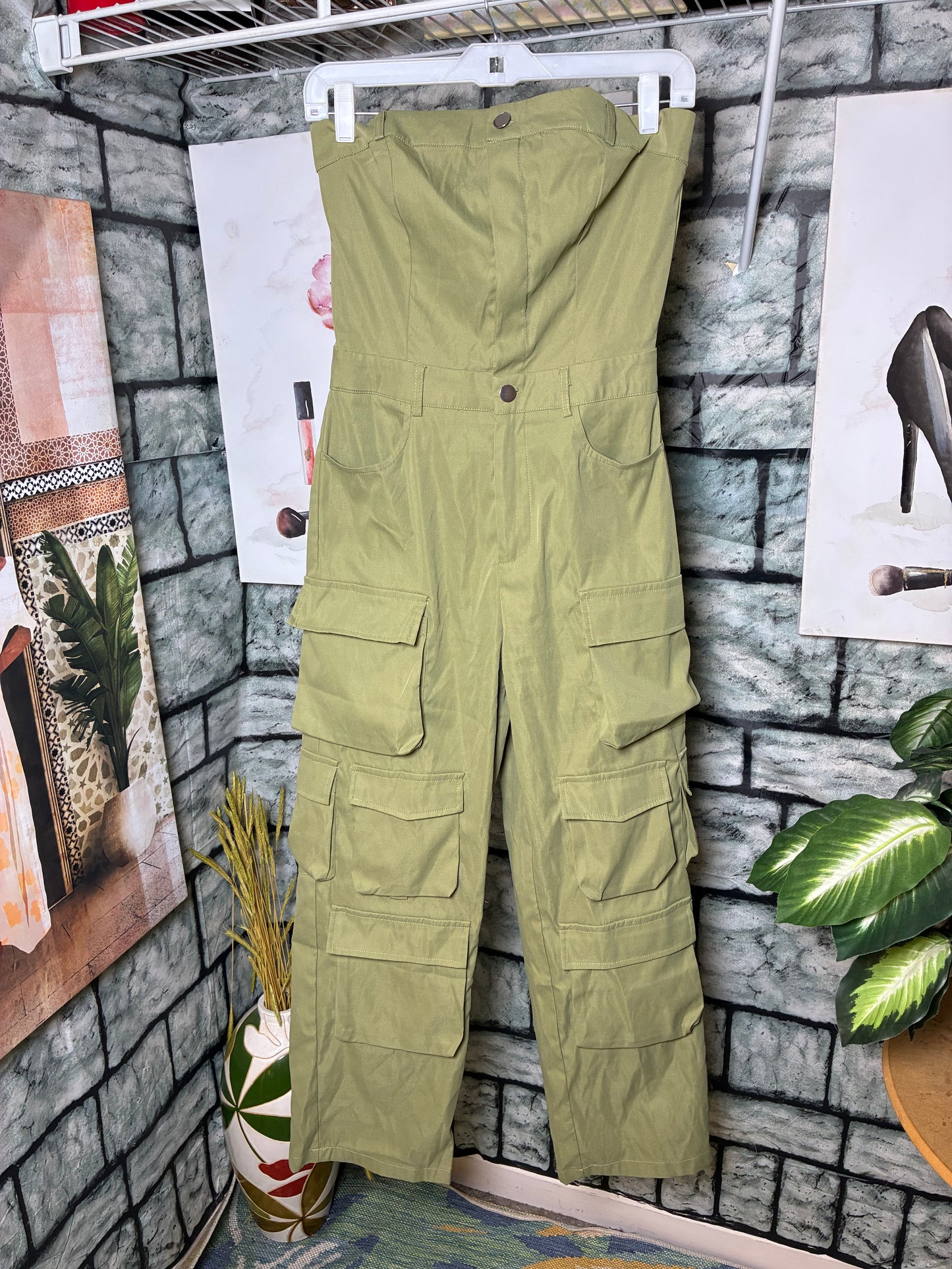 Green Cargo Jumpsuit Women sz Small