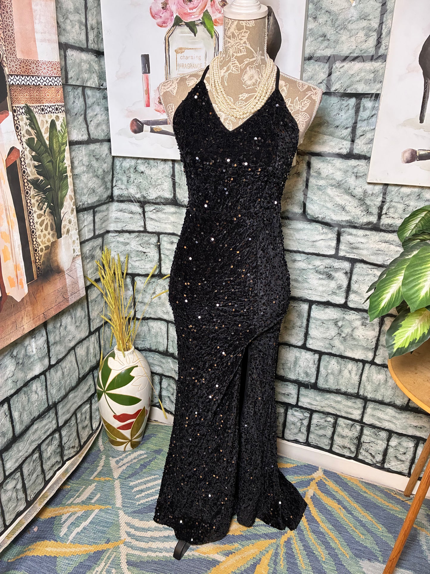 Black Sequin Dress Women sz Small