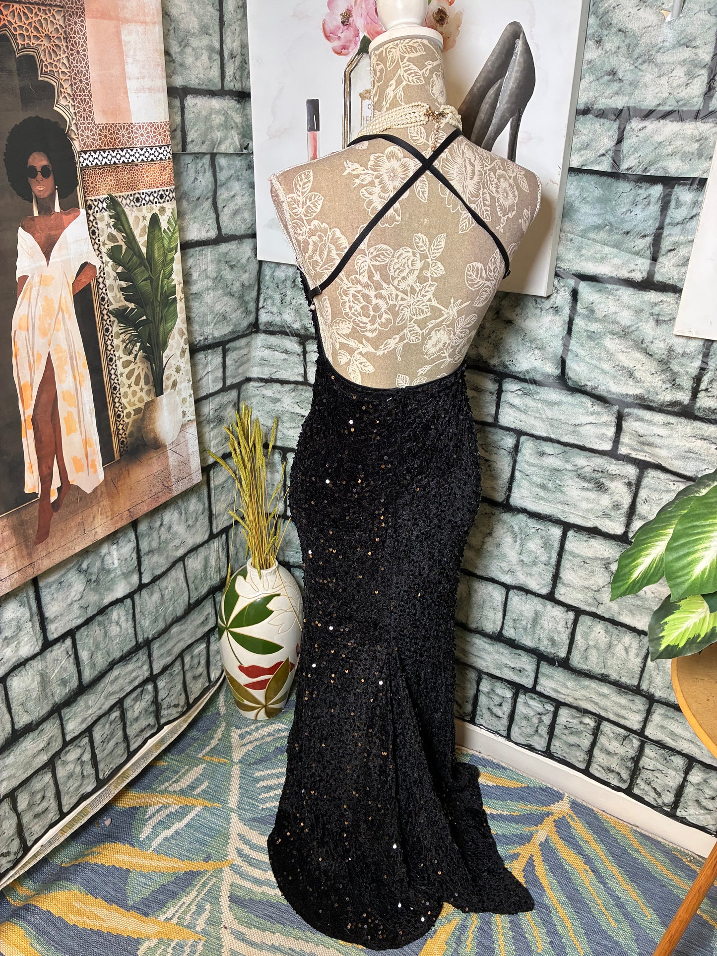 Black Sequin Dress Women sz Small