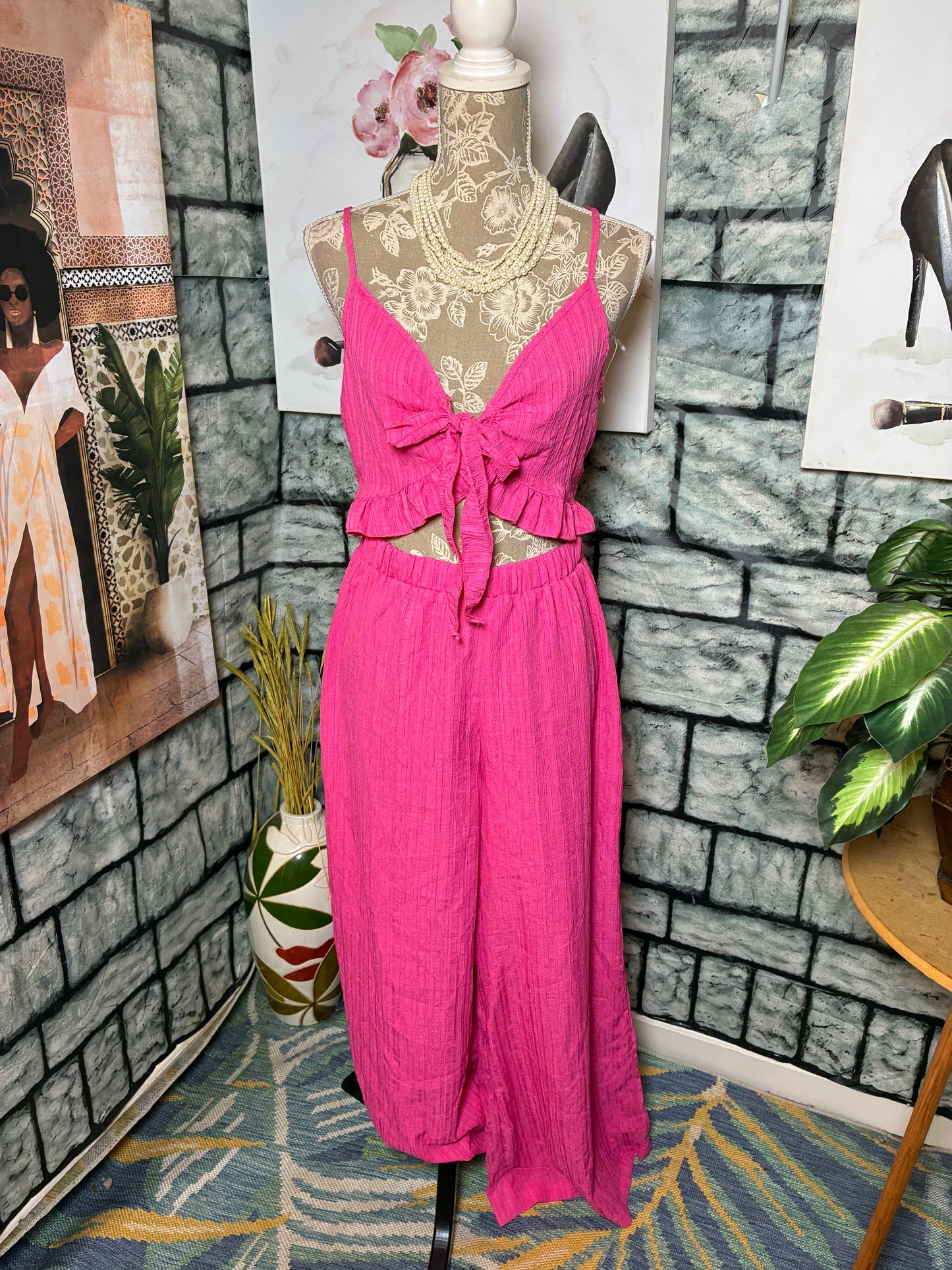Shein Pink 2 piece Pants Set Women sz Large