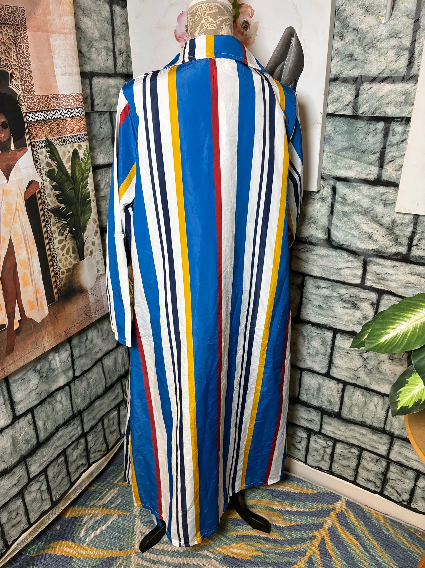 Blue Yellow Print 2 Piece Pants Set Women sz 0XL