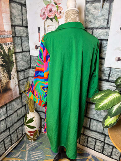 Shein Green Colorful Button Dress Women sz 1XL