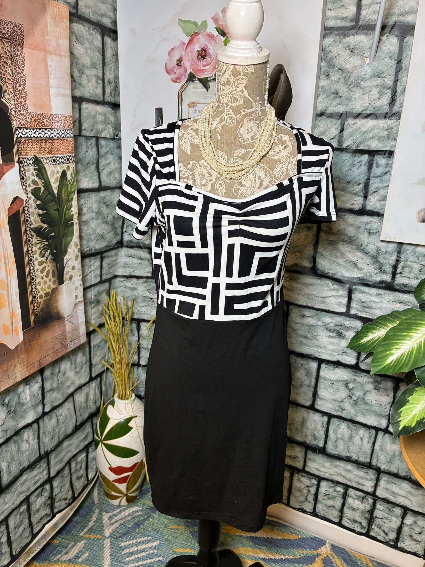 Black White Dress Women sz Large