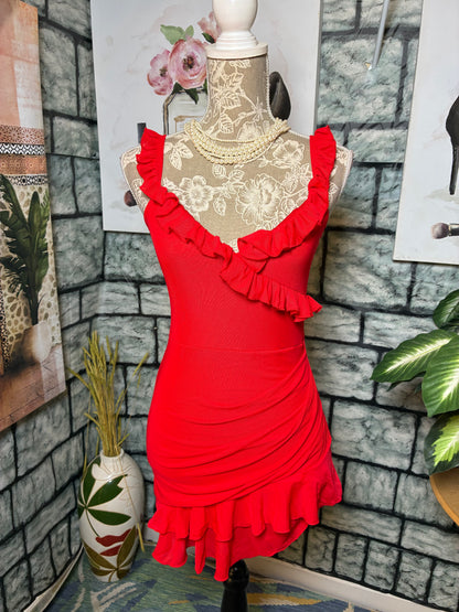 Red Ruffle Dress Women sz Small