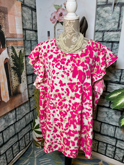 Shein Pink Tan Print Blouse Women sz 3XL