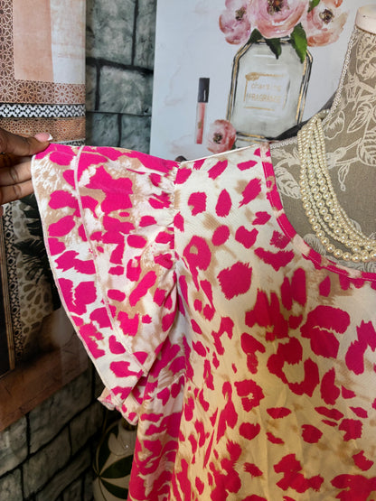 Shein Pink Tan Print Blouse Women sz 3XL