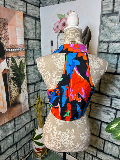 Blue Orange Tropical Blouse Women sz Medium