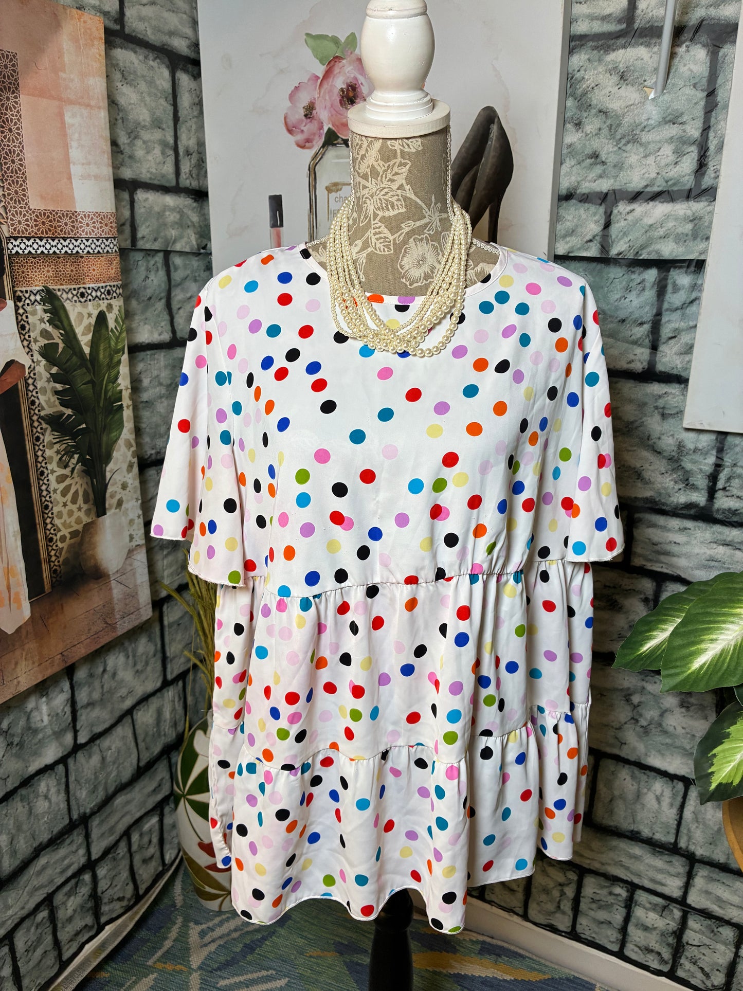 Colorful Polka Dot Blouse Women sz 1XL