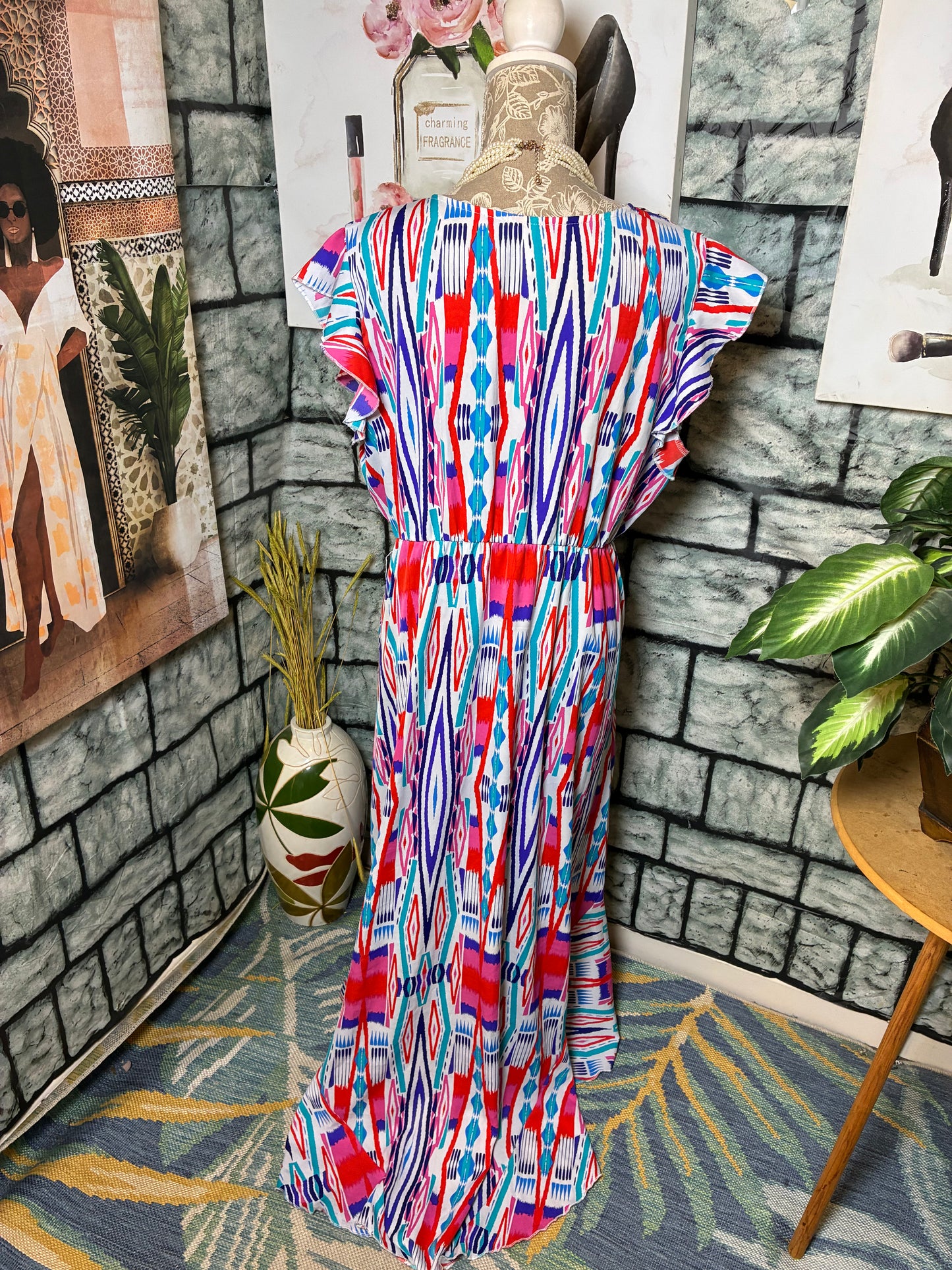 Grecerelle Blue Pink Red Dress Women sz 2XL (best fit 1XL)