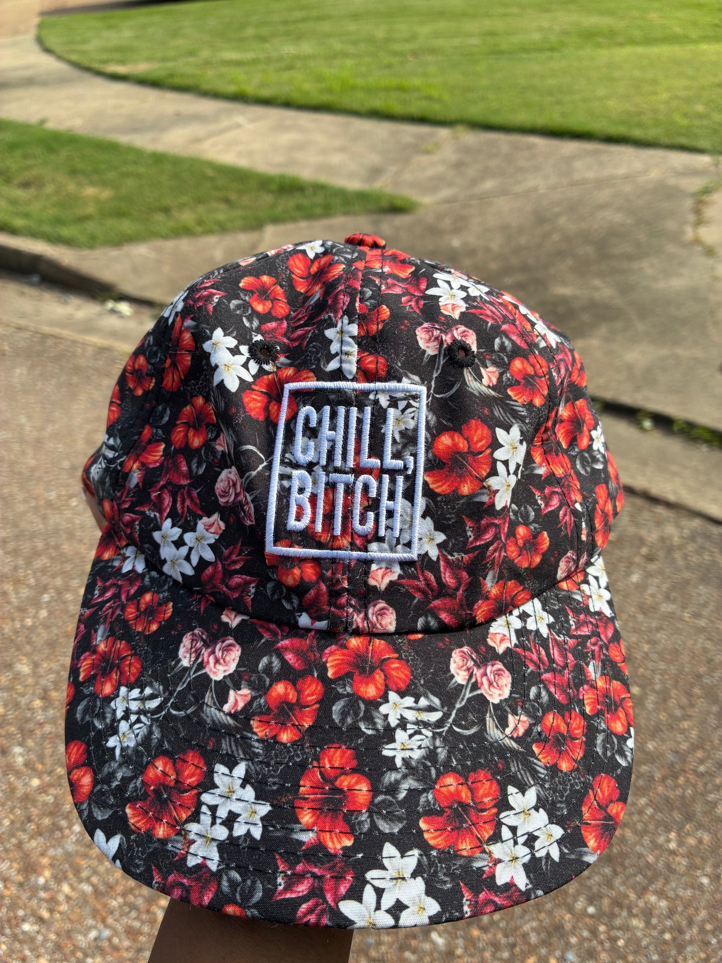 “Chill B” Red Black Floral Cap Women