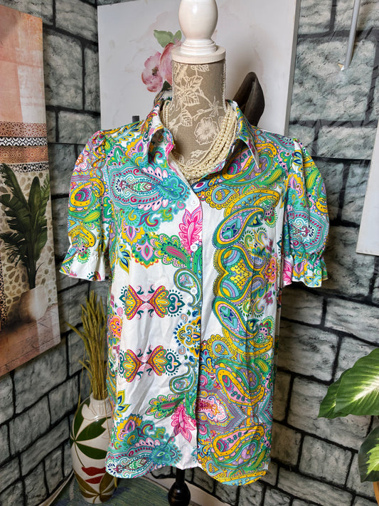 Shein Colorful Print Button Blouse Women sz 1XL
